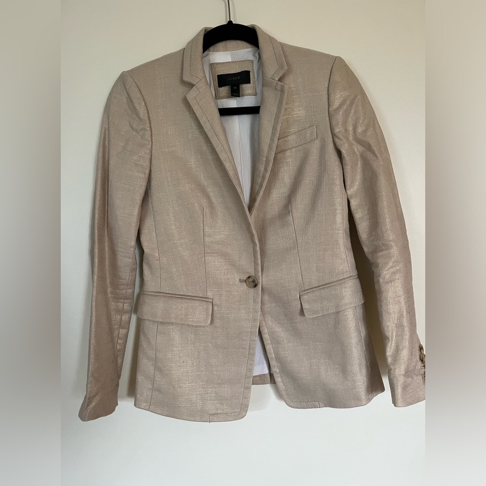 J. Crew Regent Blazer Flax Linen in Gold Metallic Single Button Jacket 00